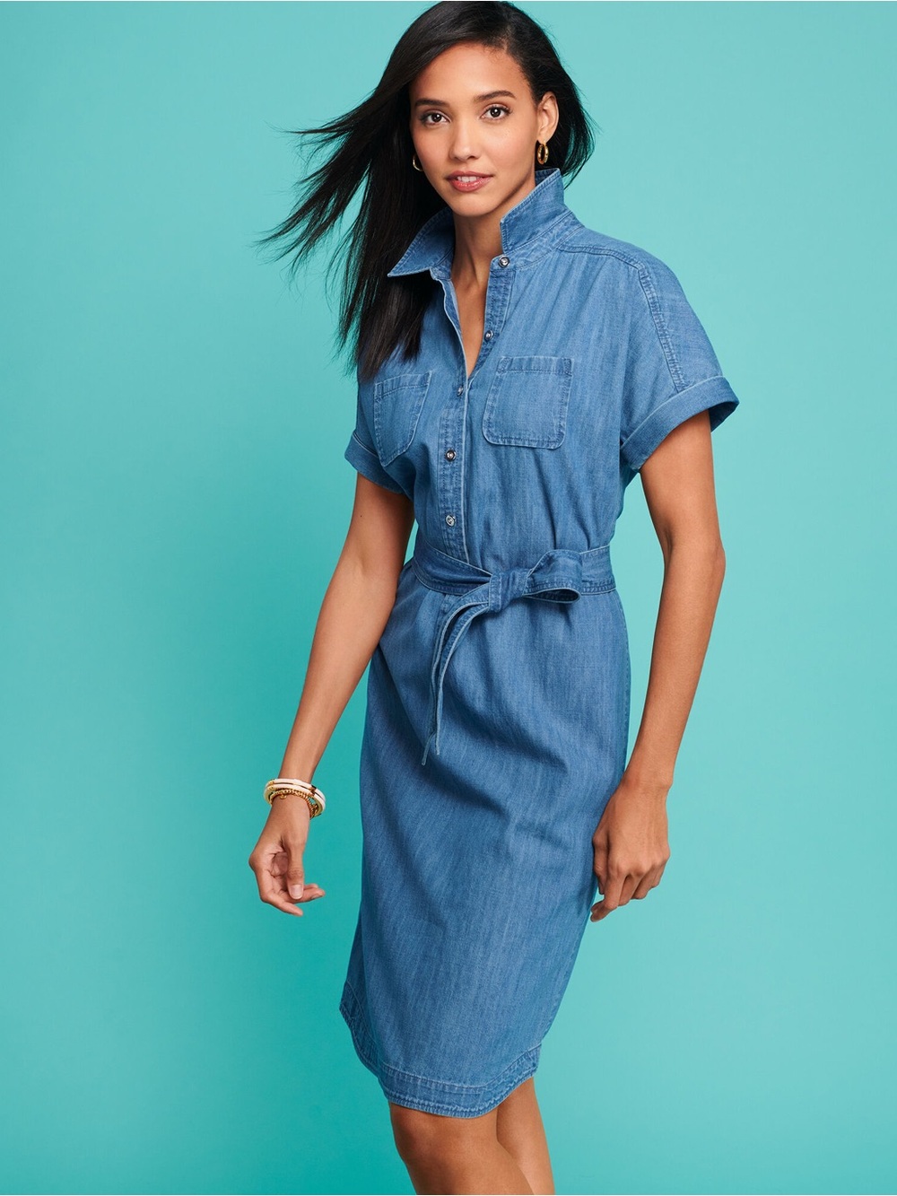 Talbots Medium Blue Denim Shirt Dress with Tie Waist